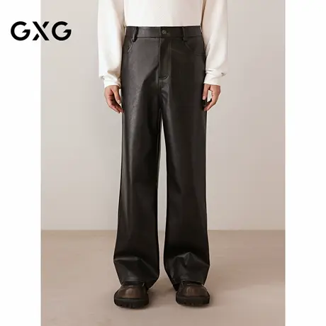 GXG男装 复古擦色pu长裤潮流时尚pu皮休闲裤男士裤 2025秋季新品商品大图