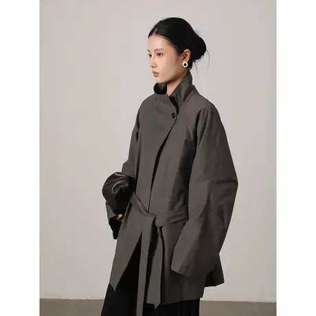 爵莱菲大码2025秋季新款法式系带卡其风衣外套女质感宽松收腰上衣图片
