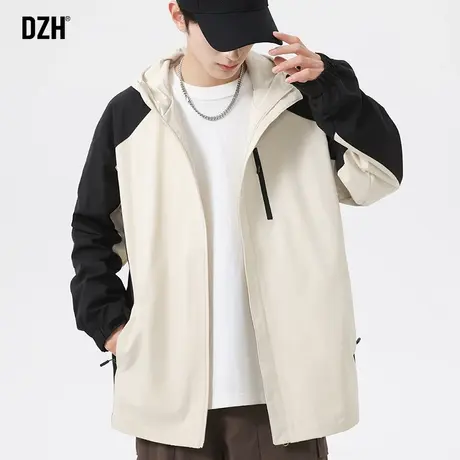 男士秋季冲锋衣外套男春秋款潮牌工装夹克男款2023新款连帽防风衣商品大图