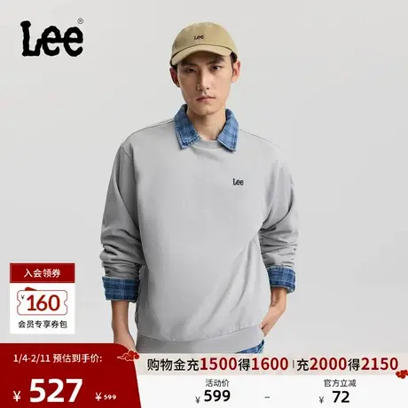 Lee商场同款25秋冬新品舒适版圆领刺绣小Logo设计男长袖卫衣休闲图片