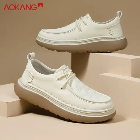 奥康男鞋2026新款春季潮流休闲鞋软底舒适系带正装老钱风乐福鞋男商品大图