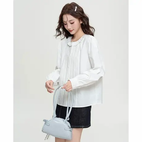 唐狮春秋季女荷叶边领长袖衬衫衬衣女士高级感气质百搭潮TM商品大图