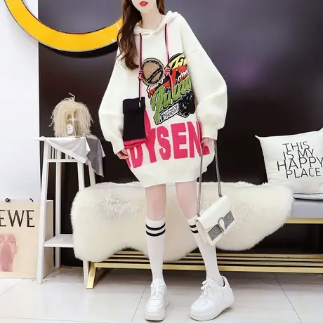 慵懒风毛衣女中长款2023新款秋冬洋气减龄宽松设计感网红针织外套商品大图