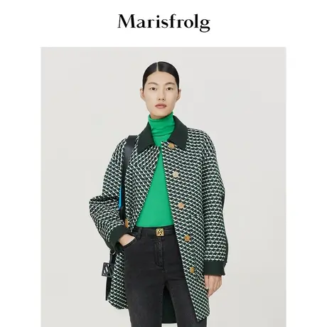 【意大利进口面料】玛丝菲尔冬季新款双层提花撞色拼接衬衫式外套图片