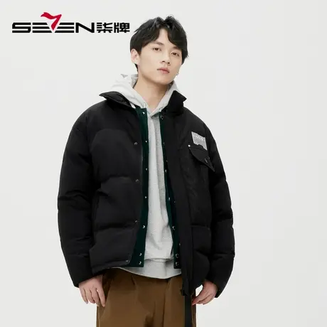 柒牌清仓潮牌SVNMDN工装羽绒服男宽松保暖潮酷黑色立领白鸭绒外套图片
