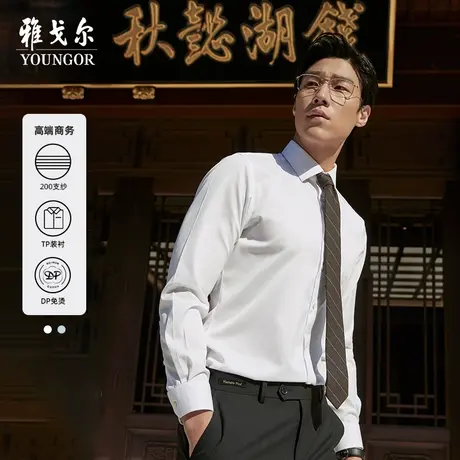 【TNDP200支纱】雅戈尔秋新品商务DP免烫装衬隐竖条纹长袖衬衫男商品大图