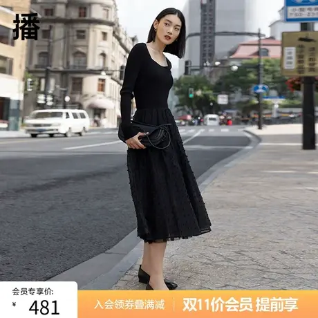 双11提前购播2023夏季新款小众修身简约收腰休闲长袖连衣裙女图片
