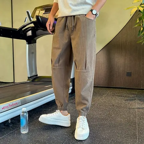 灯芯绒休闲裤男秋冬新款ins个性拼接设计感小众宽松束脚哈伦卫裤商品大图