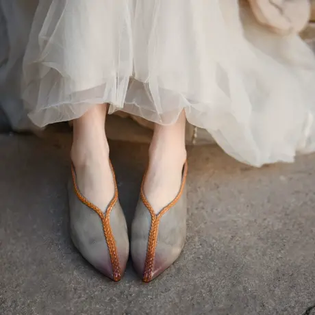 Artmu阿木原创复古真皮尖头单鞋女低跟奶奶鞋不累脚女鞋 软底新款图片