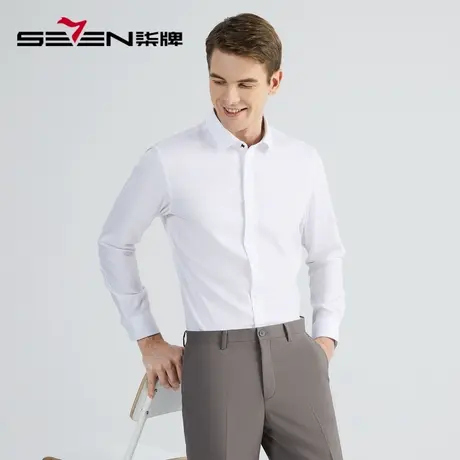 【液氨免烫】柒牌条纹衬衫男2022年春秋新款商务纯棉翻领长袖衬衣图片