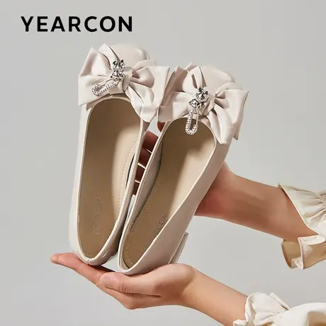 意尔康2024春季新款乐福鞋商场同款时髦蝴蝶结浅口圆头方跟单鞋女商品大图