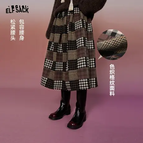 妖精的口袋格子半身裙女2023冬季新款设计感a字格纹高腰半身长裙图片