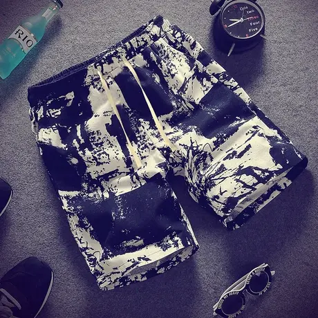 夏季新款休闲宽松印花短裤男装夏天潮男款裤子5分裤五分沙滩裤薄商品大图