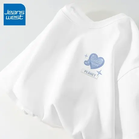 ZR真维斯白色短袖t恤女小众设计感纯棉夏季美式休闲运动半袖上衣商品大图