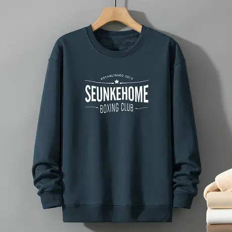 320g重磅卫衣男春秋款潮流百搭保暖加绒加厚印花无帽圆领长袖t恤商品大图