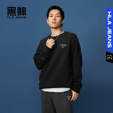 黑鲸HLAJEANS海澜之家旗下潮牌印花加绒圆领卫衣男宽松上衣图片