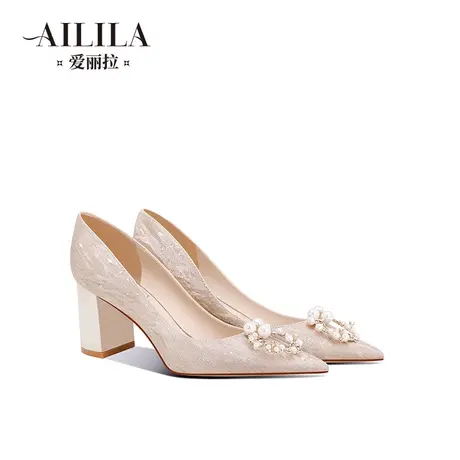 爱丽拉粗跟绝美婚鞋女2025新款春季新娘禾秀婚纱两穿不累脚高级感图片