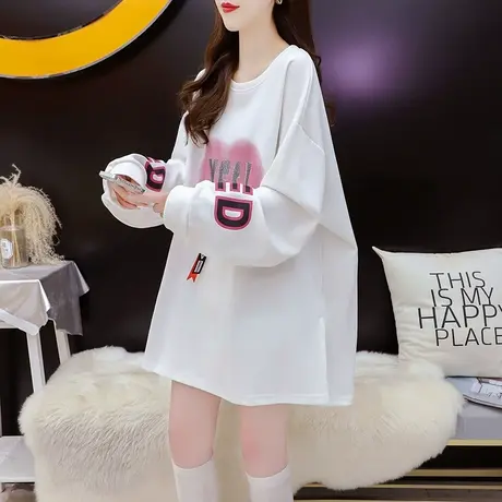 宽松慵懒风卫衣女中长款2024新款春季时尚洋气减龄网红设计感上衣商品大图