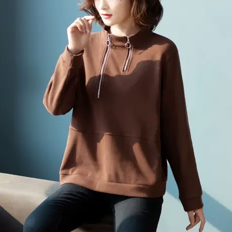 卫衣女春秋2023年新款潮韩版设计感早秋上衣初秋立领大码显瘦胖MM商品大图