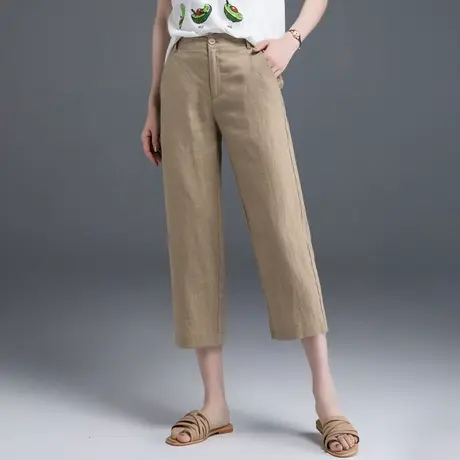 棉麻七分裤女夏薄款裤子夏季女裤宽松休闲阔腿裤八分裤亚麻直筒裤商品大图