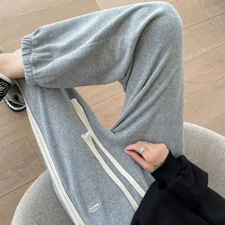 灰色运动裤女束脚2023年春秋新款高腰宽松显瘦百搭九分休闲卫裤潮图片