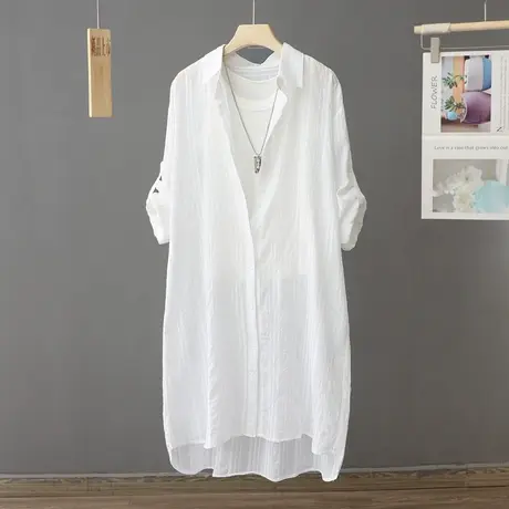 中长款白色防晒衫外套女长袖薄款衬衫户外轻薄透气开衫夏季防晒衣图片