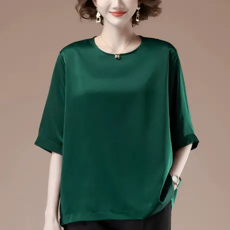 中年妈妈雪纺衫七分袖t恤加肥加大码女装宽松遮肚子中袖春夏上衣图片