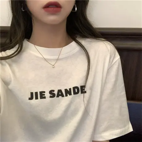 设计感小众白色短袖T恤女2024新款春夏韩版宽松ins打底衫内搭上衣商品大图