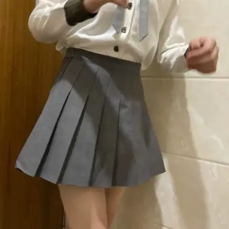 灰色半身裙女夏季薄款百褶裙2024新款高腰小个子a字短裙学生裙子图片