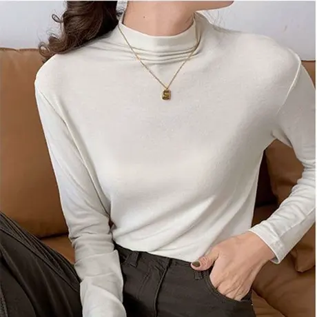 半高领长袖T恤女秋冬打底衫薄款保暖上衣学生高中百搭洋气修身INO商品大图