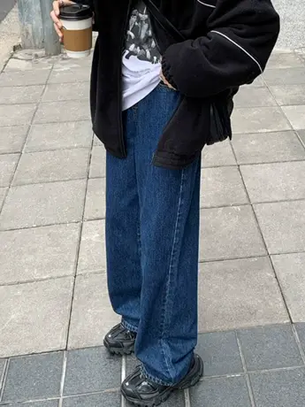 清仓捡漏春秋复古深蓝直筒2023年新款牛仔裤女显瘦休闲阔腿长裤商品大图