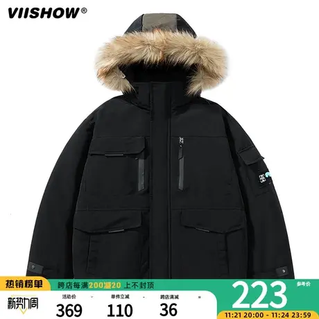 VIISHOW工装棉服男冬季加厚高级设计感小众连帽可拆毛领派克棉袄商品大图