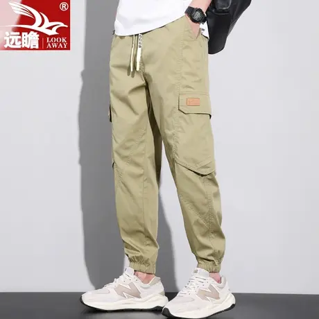 休闲裤男卡其色冰丝裤子男款夏季薄款美式潮牌工装束脚哈伦九分裤商品大图