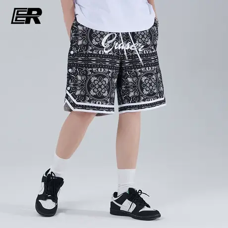 ER纹藏排扣休闲国潮夏宽松篮球运动裤情侣潮牌五分裤图片