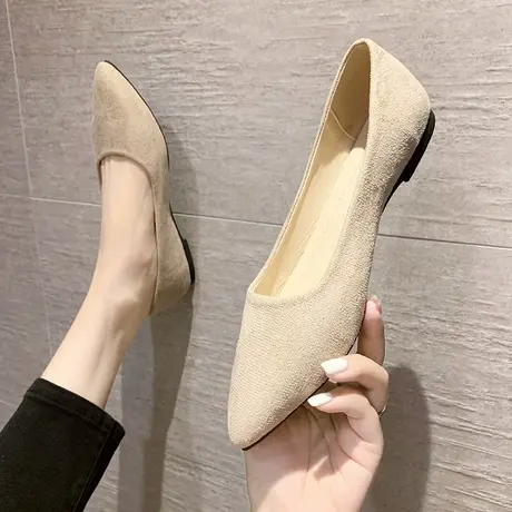 四季平底单鞋女2024夏季新款豆豆鞋尖头软底浅口百搭黑色低跟瓢鞋图片