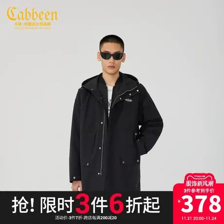 卡宾男装卡通刺绣连帽棉外套长款工装大衣潮流宽松外套H图片