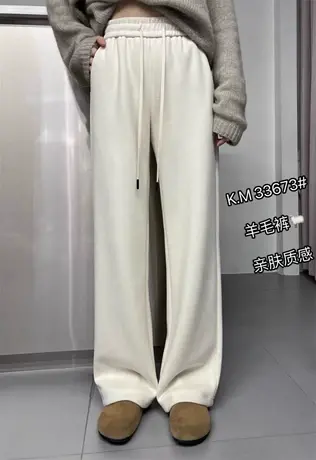 亲肤质感百搭羊毛裤高腰宽松阔腿裤休闲直筒拖地裤女2023秋冬新款商品大图