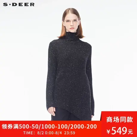 sdeer圣迪奥2019秋装新款高领白色点缀开衩不规则针织衫S18363579😮图片