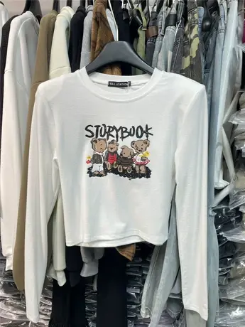 纯欲甜辣卡通印花短款上衣修身显瘦长袖磨毛T恤女chic港味小衫潮商品大图