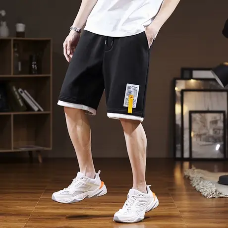 唐狮春夏季休闲短裤男潮牌黑色直筒韩版百搭运动五分裤少年感穿搭图片