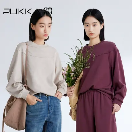 蒲PUKKA 经典圆领卫衣女春装新品廓形袖百搭短款卫衣图片