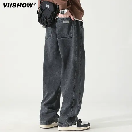 VIISHOW牛仔裤男士冬季新款潮牌宽松直筒加绒加厚阔腿长裤子男裤商品大图
