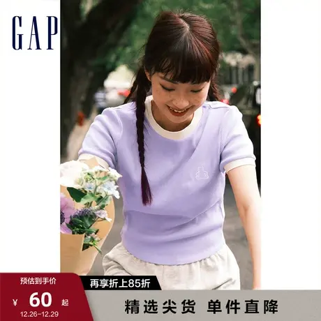 【女友T】Gap女装夏季新款正肩T恤辣妹风罗纹针织内搭短袖598246图片