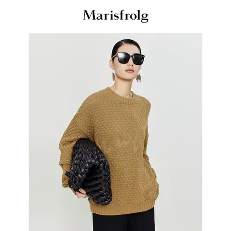 【轻密针织】玛丝菲尔时尚气质圆领落肩logo刺绣肌理感针织衫女图片