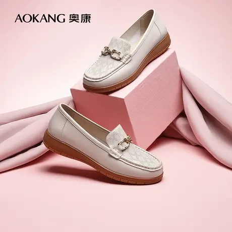 【门店发货】奥康女鞋 2024春季新款经典百搭低跟乐福鞋小皮鞋图片