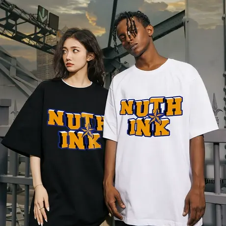 Nuthink美式街头字母宽松短袖男国潮大码半截袖潮流夏季情侣装T恤商品大图