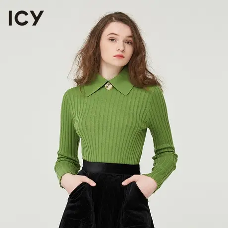 icy女装设计新款简约POLO领打底长袖毛衫女修身舒适针织衫上衣商品大图