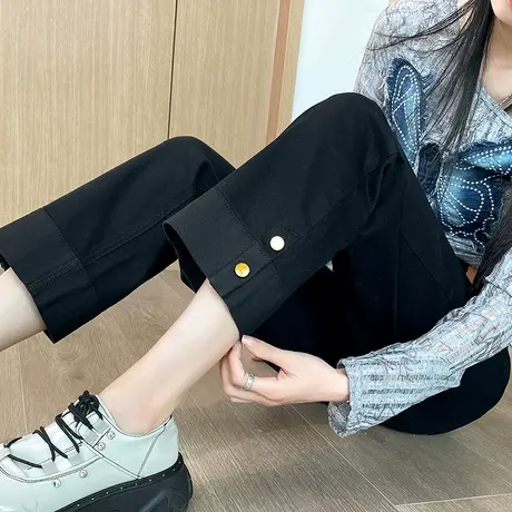 黑色高腰牛仔裤女2024年春秋新款宽松显瘦小个子直筒阔腿烟管裤子商品大图