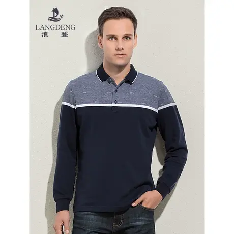 浪登2023秋冬新款polo衫男长袖纯棉商务休闲翻领t恤修身男士上衣商品大图