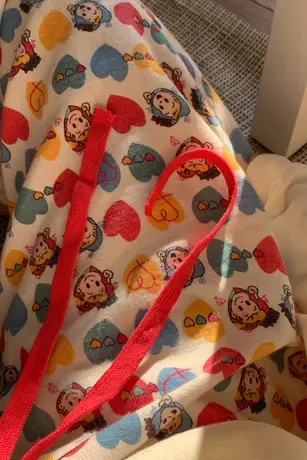 秋季多巴胺ins纯棉磨毛原田治苹果宽松抽绳睡裤可外穿家居裤商品大图